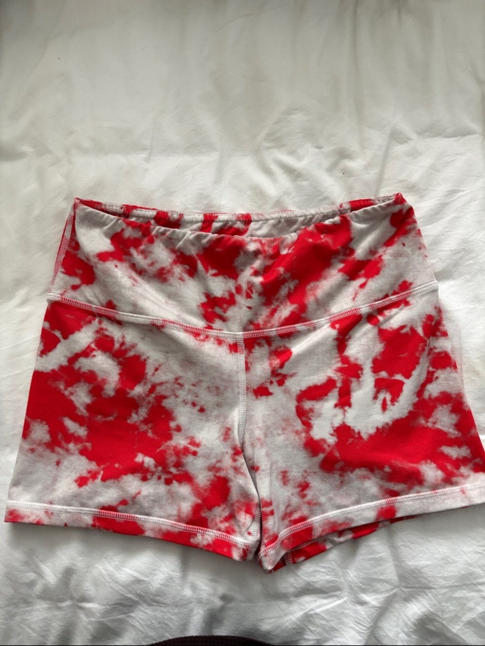 Fleo Red and White Medium Tie-Dye Bike Shorts. 3.5 inches inseam. Size M